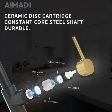Detailed diagram showing components of Badass Matte Black Kitchen Faucet With Sleek Gold Accent Pull Down Sprayer.