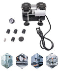 Heavy Duty Oilless Vacuum Pump That Runs Like A Dream With 50 Liters Per Minute Output And 150 Watt Pure Copper Motor For No Nonsense Lab And Shop Work Featuring A Solid Pressure Gauge On 110 Volts with accessories.