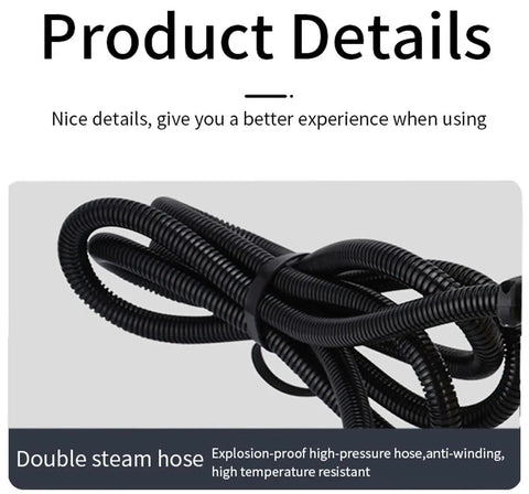 Coiled double steam hose for 3000W High Pressure Steam Cleaner With 6 Bar Power Portable High Temperature Vapor Cleaning Machine For Home Auto Kitchen And Garage Heavy Duty Cleaning Performance On The Go