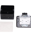 Shop Grade 250V 20A Floor Electrical Outlet With Embedded Pop Up Power Socket And Ip40 Weather Seal components: black case, silver outlet, and white cover.