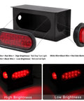 Trailer Lights Welded Mount Steel Box Housing Kit With License Plate Mounts showing oval and round red LED lights