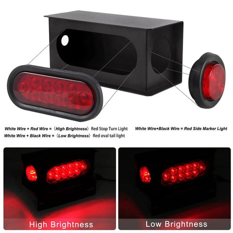 Trailer Lights Welded Mount Steel Box Housing Kit With License Plate Mounts showing oval and round red LED lights