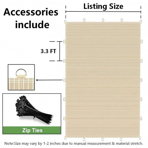 Diagram showing 90 Percent UV Blocking Sun Shade Cloth 6x15 Ft With D Ring Breathable UV Resistant Shade For Pergola Garden Patio Deck Backyard Beige