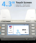 Close-up of 4.3" touch screen on Heavy Duty Money Counter Machine For Multi Currency Bill Scanning And Smart Counterfeit Detection.