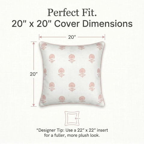 Floral Block Print Pillow Cover In Blush Pink And Off White For Cozy Grandmillennial Decor 20x20 Decorative Throw Pillow Case With Durable Upholstery Fabric Tailored Light Pink Piping And Vintage Chic Vibe, 20x20 fit guide