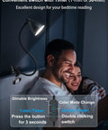 Couple using Clamp Lamp With 3 Color Modes And 10 Brightness Levels, Auto Off Timer, 10W 38 LED Clip On Reading Light on headboard