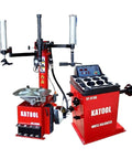 Industrial Grade Tire Changer And Wheel Balancer Combo with two horsepower bead blaster displayed in a workshop setup.