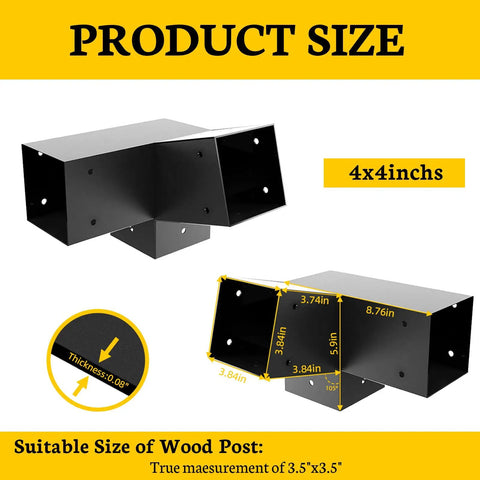 15 Degree Pergola Bracket Kit 3 Way Right Corner Wood Brackets For 4x4 Posts with product size measurements
