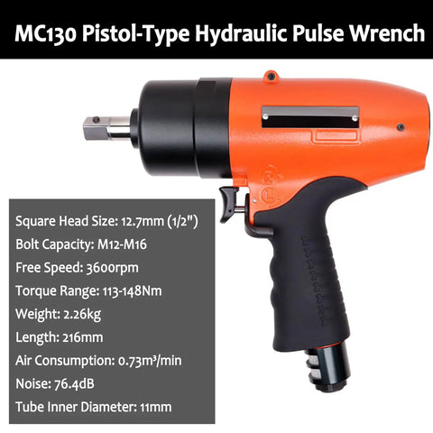 Heavy-Duty Pneumatic Pulse Torque Wrench, Pistol Grip Air Impact Driver, 1/4 Inch Quick Connect, Forward Reverse Control, Badass Workhorse For Stubborn Bolts And Screws, hydraulic design with square head.