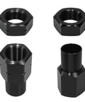 Trail Ready Heavy Duty 7/8 By 18 Jam Nut Kit with Left and Right Weld Bung Adapters, black hex nuts for suspension builds.