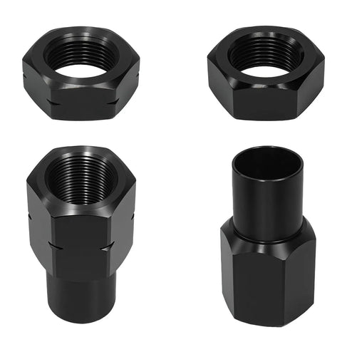 Trail Ready Heavy Duty 7/8 By 18 Jam Nut Kit with Left and Right Weld Bung Adapters, black hex nuts for suspension builds.