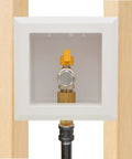 Premium White Gas Outlet Box With Three Quarter Inch Npt Threads And Recessed Shell featuring a swift quarter turn shut off valve.