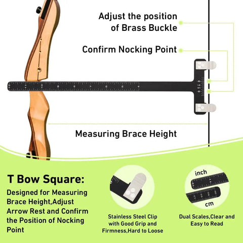 Pro Grade Archery Bow Tuning Kit With T Square Ruler and Brass Nocking Points for precise alignment on recurve bow