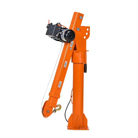 Heavy-Duty Pickup Truck Crane, 2200 Lb Load Capacity With 12V Electric Winch, orange steel boom for effective machine lifting.