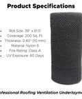 Top Shelf Roof Ventilation Mat Thirty Nine By Sixty One Point Five Feet creates wide air gap, 39x61.5ft black nylon, professional roofing specification.