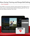 Tablet and phone displaying Mevo Plus GPS Launch Monitor And Golf Simulator With Multicam Tracking interface for swing training.