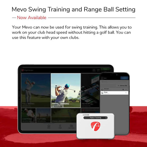 Tablet and phone displaying Mevo Plus GPS Launch Monitor And Golf Simulator With Multicam Tracking interface for swing training.