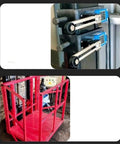 Close-up of guide rails and control panel for Compact Electric Lift Table With Guide Rail For Warehouse Or Basement.