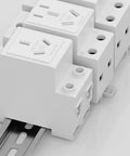 No Sweat Setup Din Rail Power Socket Featuring Copper Terminals And Flame Resistant Abs Casing For Steady Juice Flow In Home Shops Or Busy Worksite Renovations Daily, close-up of multiple outlets.