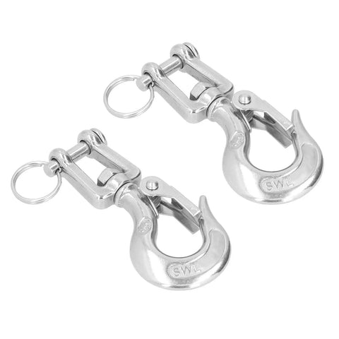 Heavy Duty Lifting Clevis Chain Hook Set, 304 Stainless Steel 360 Rotating Safety Latch, built tough rigging accessory.