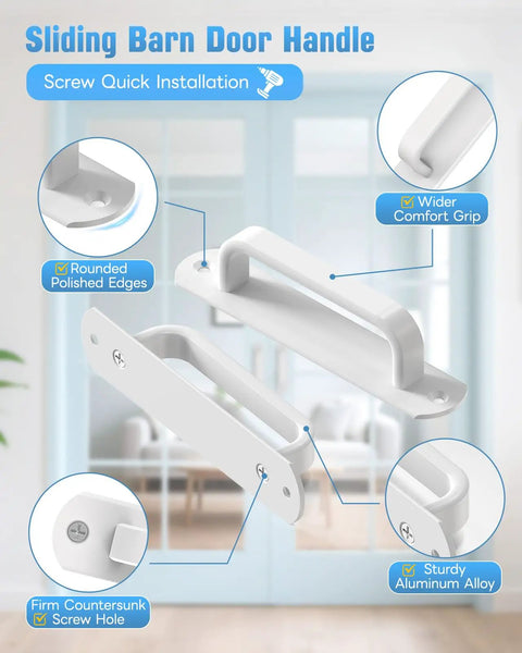 5.9 Inch Sliding Barn Door Handle Set White Aluminum Hardware Cabinet Pulls, focus on rounded edges and comfort grip.