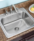 Stainless Steel Kitchen Sink Drop In Top Mount 25 Inch With 3 Hole Single Bowl And Strainer Durable 18 Gauge T304 in countertop