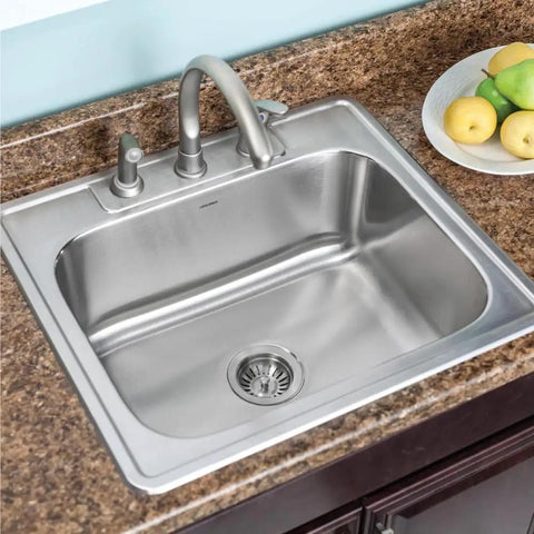 Stainless Steel Kitchen Sink Drop In Top Mount 25 Inch With 3 Hole Single Bowl And Strainer Durable 18 Gauge T304 in countertop