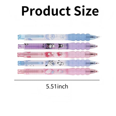 Cartoon Ballpoint Pen 5 Pack With Spring Loaded Tip And Soft Silicone Grip Sleeve 5.51 inch pens lined up