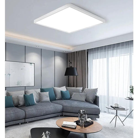 Ultra Slim 12 Inch LED Flush Mount Ceiling Light Fixture Sleek 24W 3200 Lumens 5000K Daylight White in modern living room