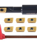 Three Eighths Inch 90 Degree Square Shoulder Indexable End Mill With Ten APKT11T308 Inserts and tool