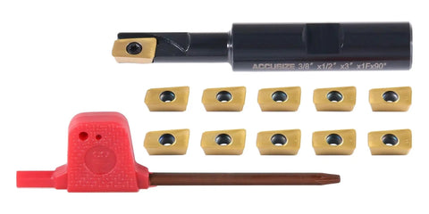 Three Eighths Inch 90 Degree Square Shoulder Indexable End Mill With Ten APKT11T308 Inserts and tool