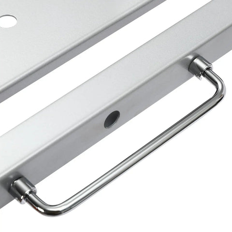 Close-up of a heavy duty portable welding table feature, showcasing the sturdy steel frame and locking mechanism for durability.
