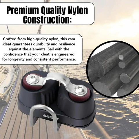 Premium Nylon Sailing Cam Cleat With Wire And Strap Fairlead 132 For Line Sizes One Eighth to Three Eighths Inch 3 10 Millimeters 200 Lb Safe Working Load 500 Lb Breaking Load Durable Marine Hardware 1 Pack