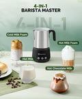 No Sweat Electric Milk Steamer And Frother Game Changer For Coffee Lovers with 4-in-1 capabilities on display.