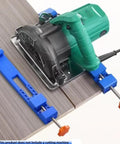 Plastic Adjustable Circular Saw Guide Rail And Milling Positioning Clamp with base, showing precise attachment.