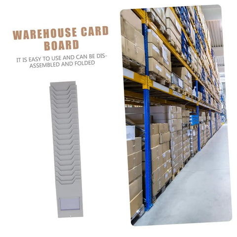Sleek Shelf Document Holder And Label Organizer Rack For Warehouse Supplies And Badges Beefy Lightweight Keeper displayed in a warehouse.