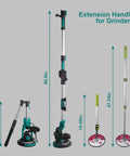 Electric Drywall Sander Kit With Integrated Vacuum Dust Collector And Telescoping Pole Sander Attachment displayed with height measurements.