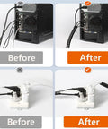 Before and after using Spiral Cable Wrap 20 Ft 1/2 Inch Flexible Cable Sleeve For Computer Cables Power Cords And Audio Video Cables White Durable PE Material Keeps It Neat And Tidy For Your Setup showing improved cable management.