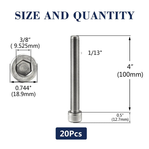 Top Tier 1/2 13 X 4 Inch Socket Head Cap Screws, 20 Pack Tough As Nails showing dimensions and hex drive details.