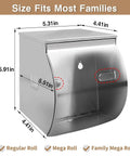 No Drill Stainless Steel Toilet Paper Holder With Shelf And Storage Box Waterproof SUS304 Cat And Dog Proof Self Adhesive Bathroom Organizer Holds Extra Rolls And Your Phone Black Finish with measurements