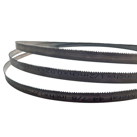Bandsaw blades, 44-7/8 in x 1/2 in x .020 in, 10/14 TPI, 3-pack, coiled with teeth visible.