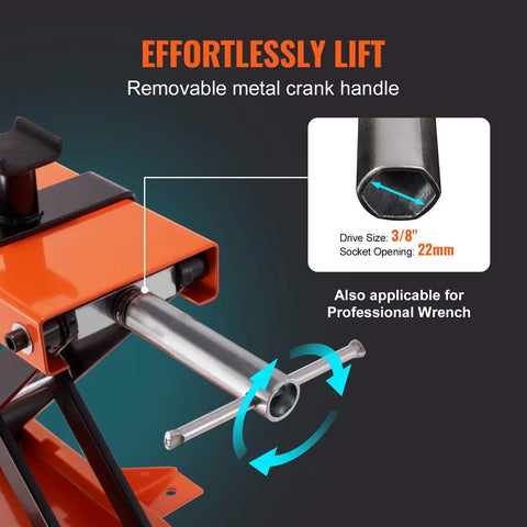 Removable metal crank handle for Beefy 1100 Lbs Motorcycle Lift Center Scissor Jack With Saddle And Safety Pin Heavy Duty Steel Hoist