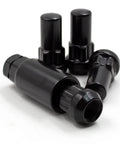 Four Locking Wheel Lug Nuts With Key M14x1.5 14x1.5 Threads 1.90 Inch Long Bulge Closed End Black Finish