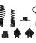 7pc Steel Drain Auger Kit Rips Gnarly Sink Clogs Black Snake Tool attachments including springs and cutter heads for effective cleaning