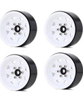 Hardcore Metal Beadlock Wheels 1.9 Inch For 1/10 Scale RC Crawler Pickup Trucks Hex Rim Upgrade Compatible With Axial Scx10 Traxxas Trx4 Redcat Gen8 Slick White Ride Ready set of four wheels with black trim.