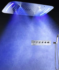 Zero Fuss Ceiling Mount Shower Panel 17 By 28 Inch With Thermostatic Valve And Rain Curtain Spray with LED glow and handheld wand.