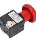 Heavy Duty Metal Emergency Stop Switch With Latching Design For Electric Forklifts And Pallet Cars Fast Cutoff Push Button 125A DC80V close-up view with red actuator