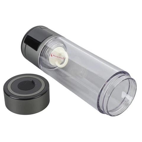 Portable 400ml Hydrogen Water Bottle Ionizer For Travel On The Go with detachable top, transparent design, gray accents