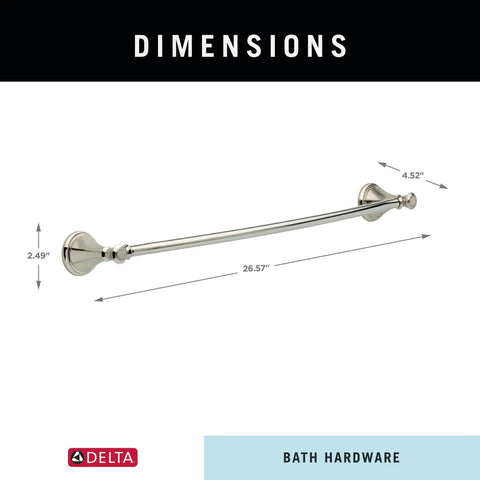 Dimensions of Cassidy 24 Inch Wall Mount Towel Bar With Brilliance Stainless Finish, showing length and depth.