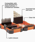 BLACK+DECKER 46-piece drill and screwdriver bit set in orange case with latch closures and assorted bits
